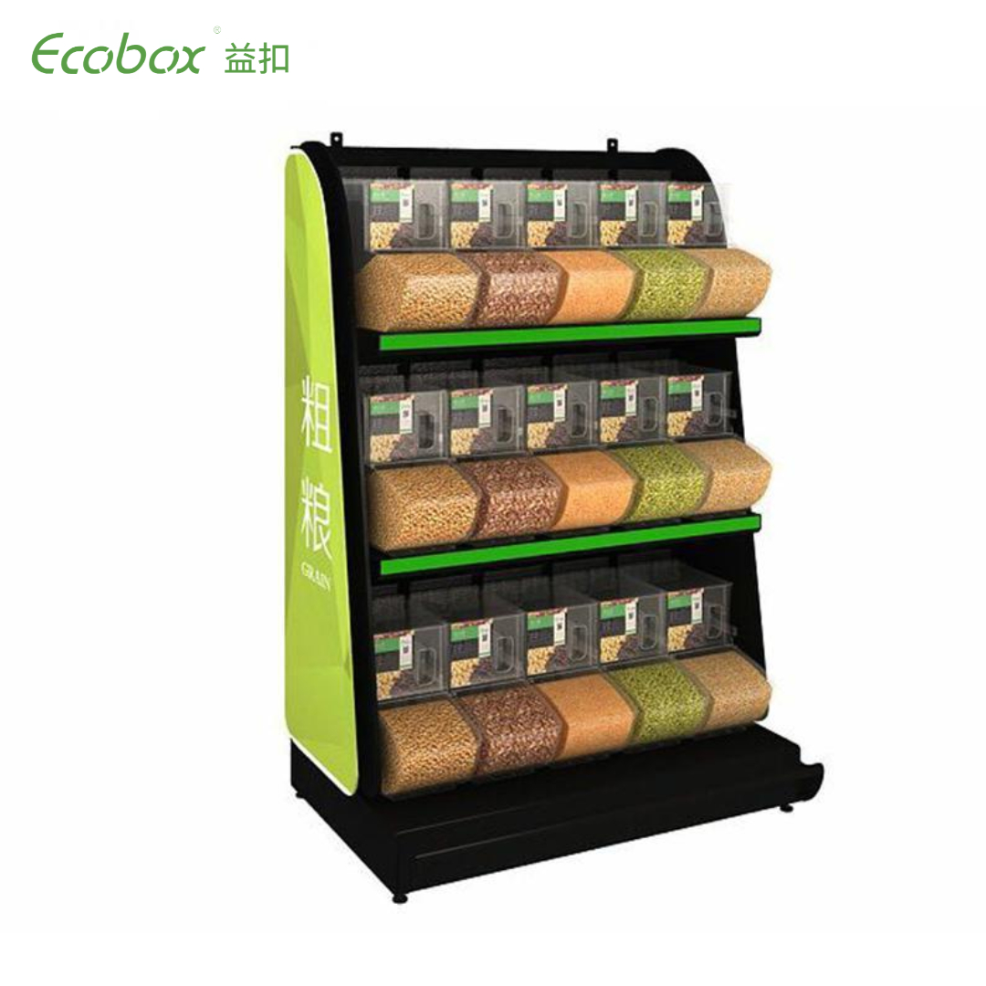 EK-026-7 bulk cereal and organic food iron display shelf with scoop bin
