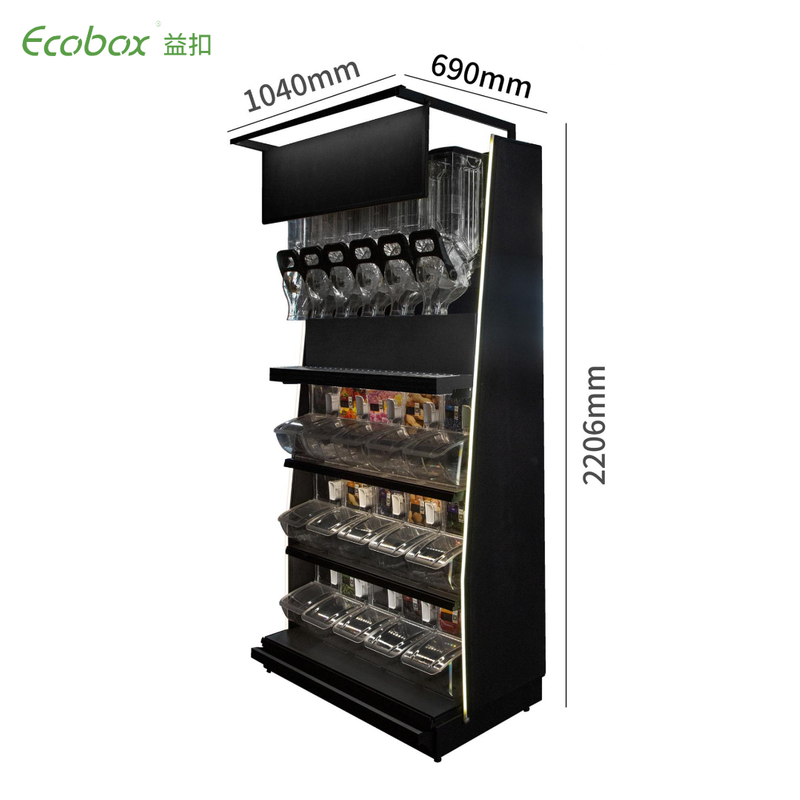TG-0615 iron display shelf with gravity bins and scoop bins 