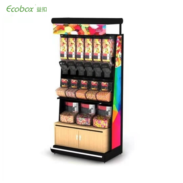 EK-026-5 iron display shelf with food dispensers and bins