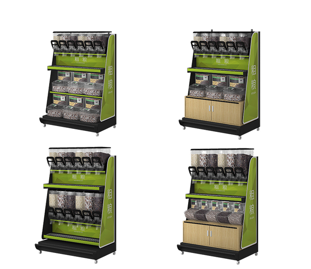 EK-026-4 iron display racks with gravity dispenser and scoop bins 